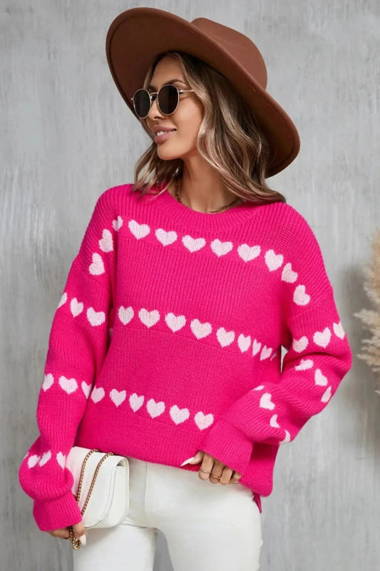 Angel Wings Heart Round Neck Long Sleeve Sweater - ShalayeFashion