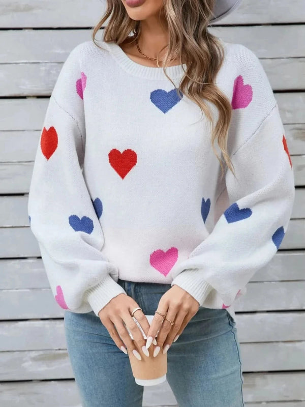 Angel Wings Heart Round Neck Long Sleeve Sweater - ShalayeFashion