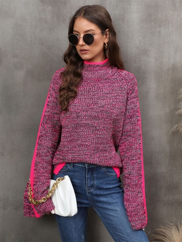Angel Wings Heathered Turtleneck Long Sleeve Sweater - ShalayeFashion