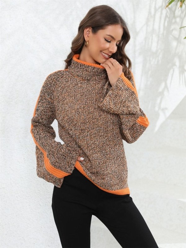 Angel Wings Heathered Turtleneck Long Sleeve Sweater - ShalayeFashion