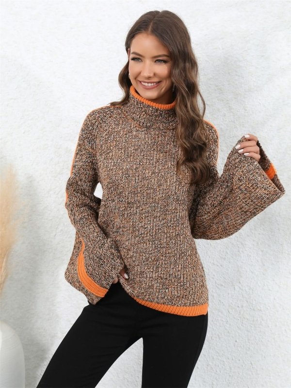 Angel Wings Heathered Turtleneck Long Sleeve Sweater - ShalayeFashion
