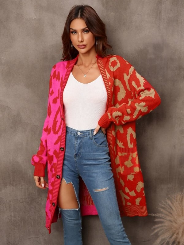 Angel Wings Leopard Button Down Longline Cardigan - ShalayeFashion