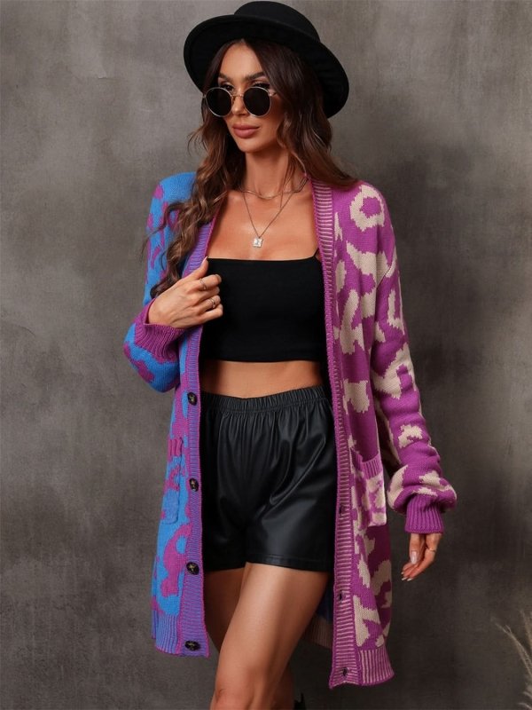 Angel Wings Leopard Button Down Longline Cardigan - ShalayeFashion