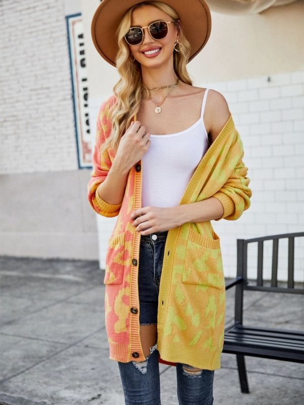 Angel Wings Leopard Button Down Longline Cardigan - ShalayeFashion