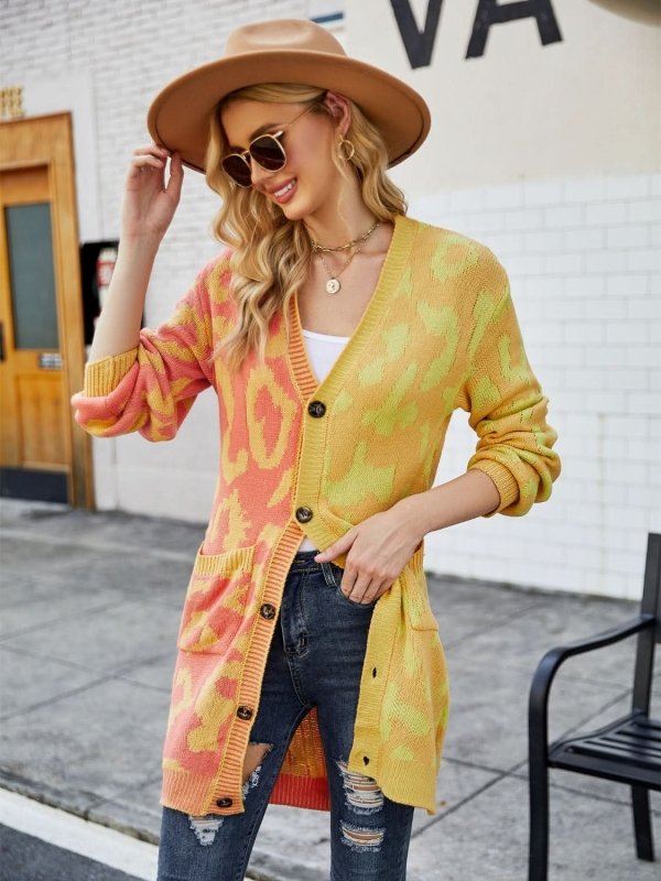 Angel Wings Leopard Button Down Longline Cardigan - ShalayeFashion