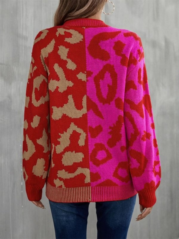 Angel Wings Leopard Round Neck Long Sleeve Sweater - ShalayeFashion