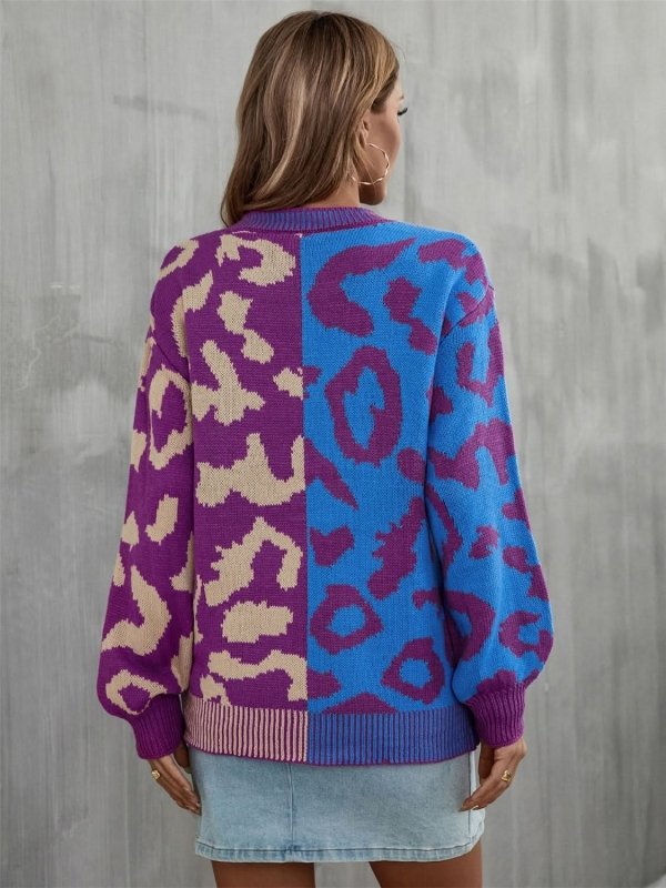 Angel Wings Leopard Round Neck Long Sleeve Sweater - ShalayeFashion