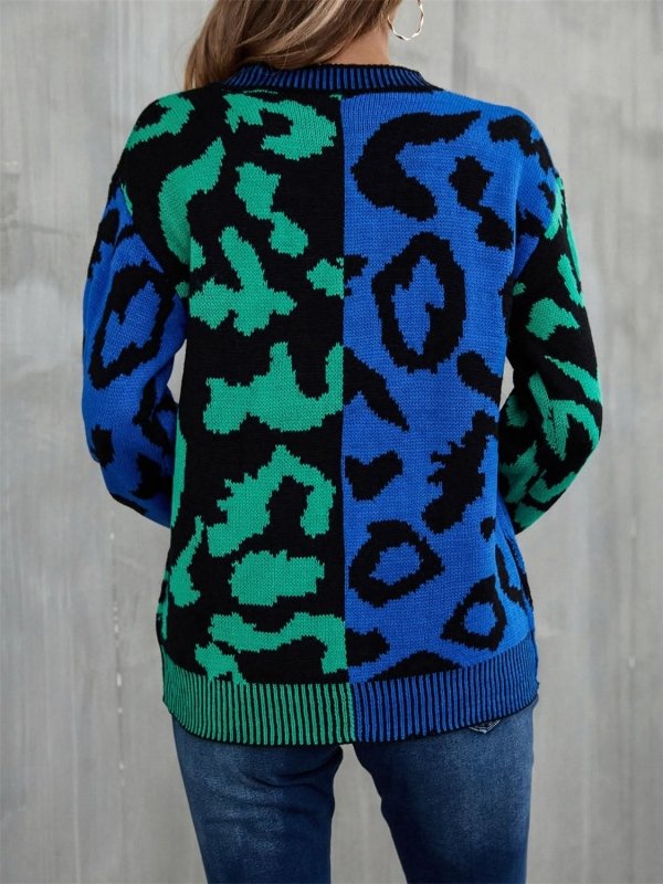 Angel Wings Leopard Round Neck Long Sleeve Sweater - ShalayeFashion