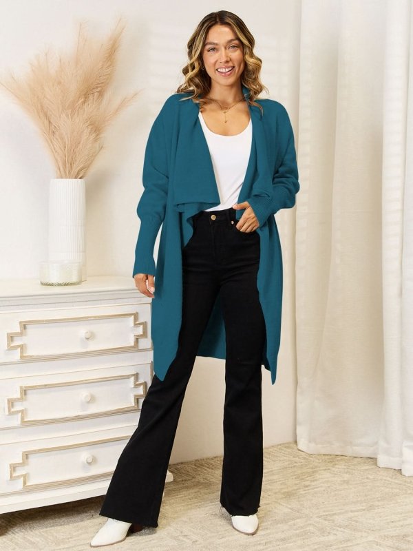 Angel Wings Long Sleeve Open Front Longline Cardigan - ShalayeFashion