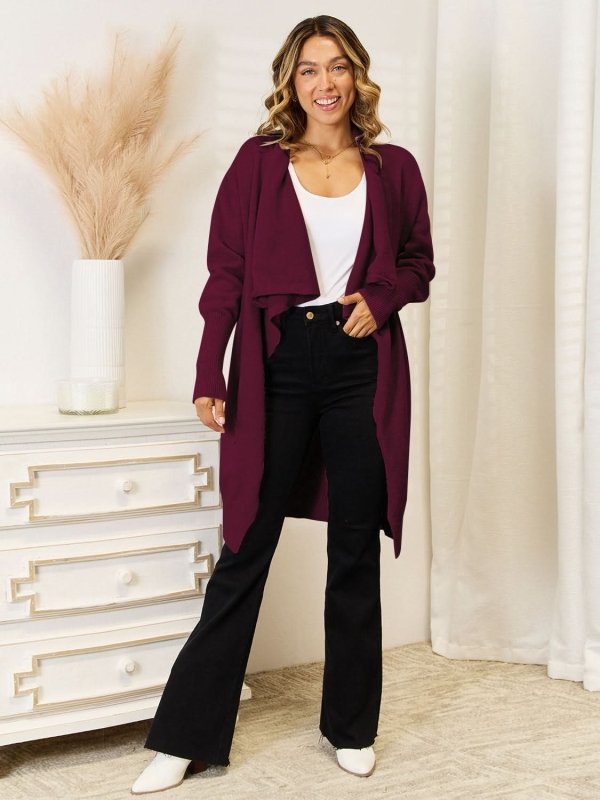 Angel Wings Long Sleeve Open Front Longline Cardigan - ShalayeFashion