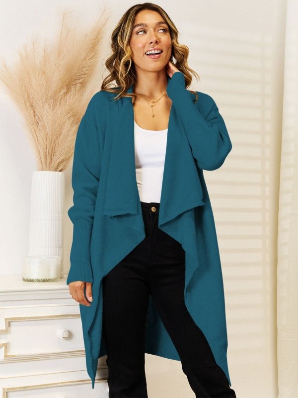 Angel Wings Long Sleeve Open Front Longline Cardigan - ShalayeFashion