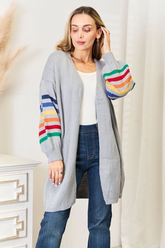 Angel Wings Multicolored Stripe Open Front Longline Cardigan - ShalayeFashion