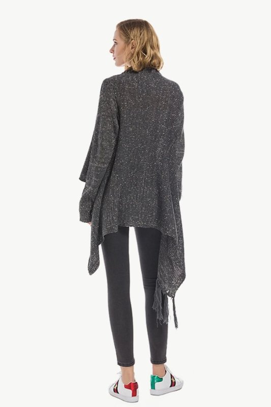 Angel Wings One - Button Tassel Tie Asymmetrical Hem Cardigan - ShalayeFashion