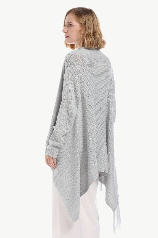 Angel Wings One - Button Tassel Tie Asymmetrical Hem Cardigan - ShalayeFashion