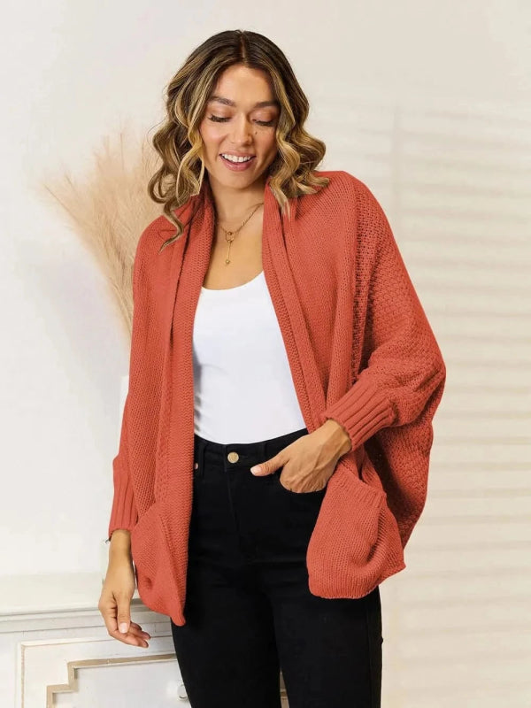 Angel Wings Open Front Cardigan with Pockets - ShalayeFashion