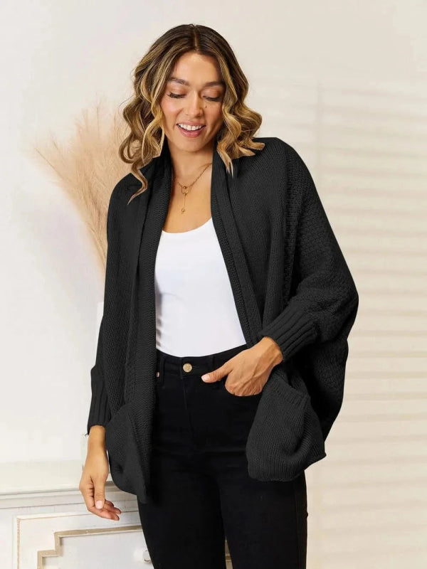 Angel Wings Open Front Cardigan with Pockets - ShalayeFashion