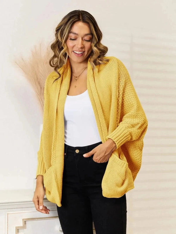 Angel Wings Open Front Cardigan with Pockets - ShalayeFashion