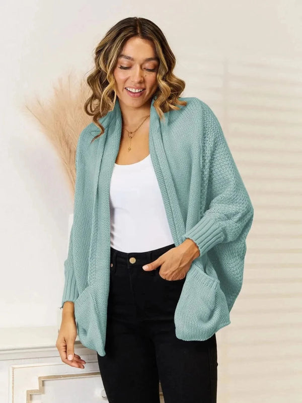 Angel Wings Open Front Cardigan with Pockets - ShalayeFashion