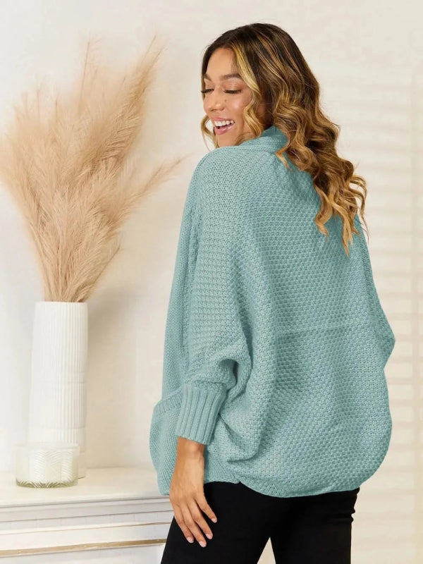 Angel Wings Open Front Cardigan with Pockets - ShalayeFashion
