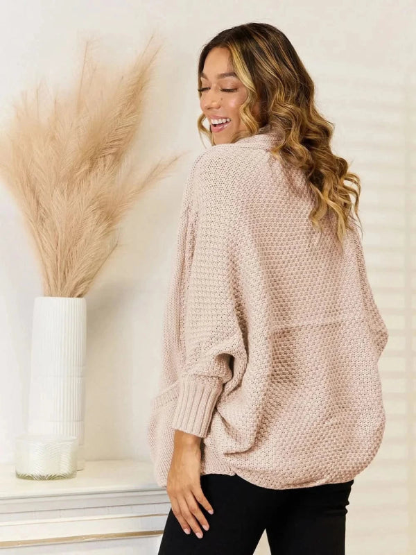 Angel Wings Open Front Cardigan with Pockets - ShalayeFashion