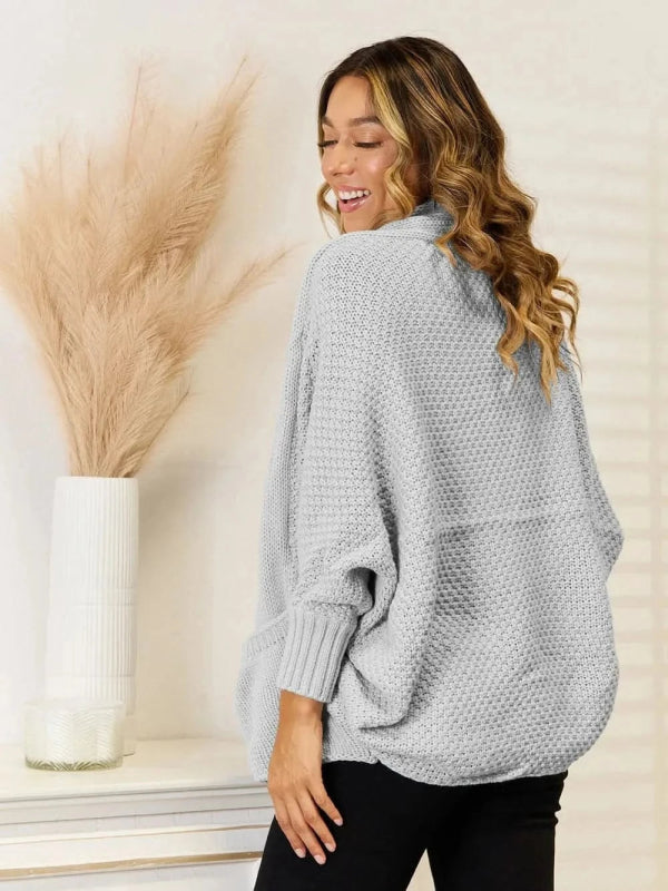 Angel Wings Open Front Cardigan with Pockets - ShalayeFashion