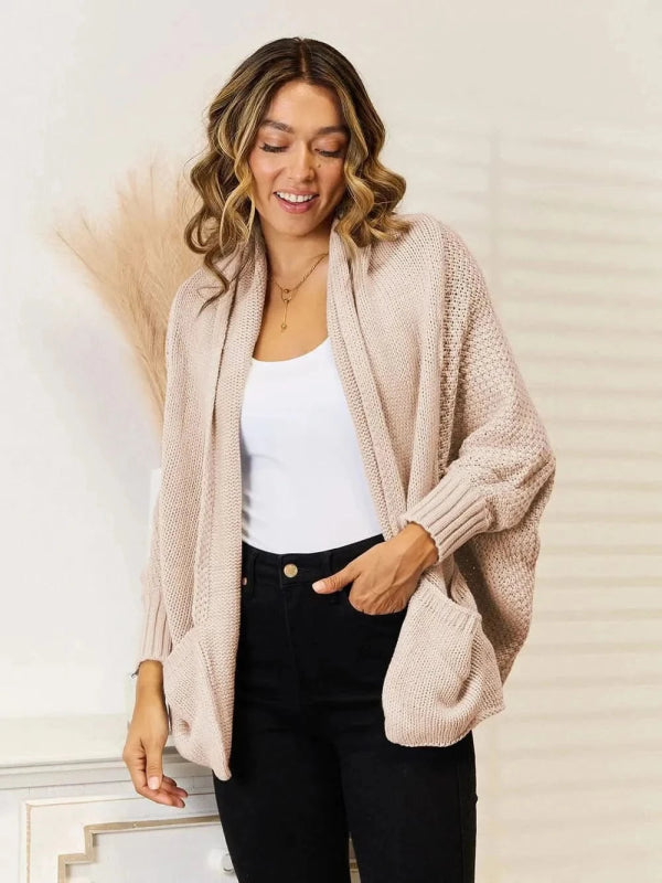 Angel Wings Open Front Cardigan with Pockets - ShalayeFashion