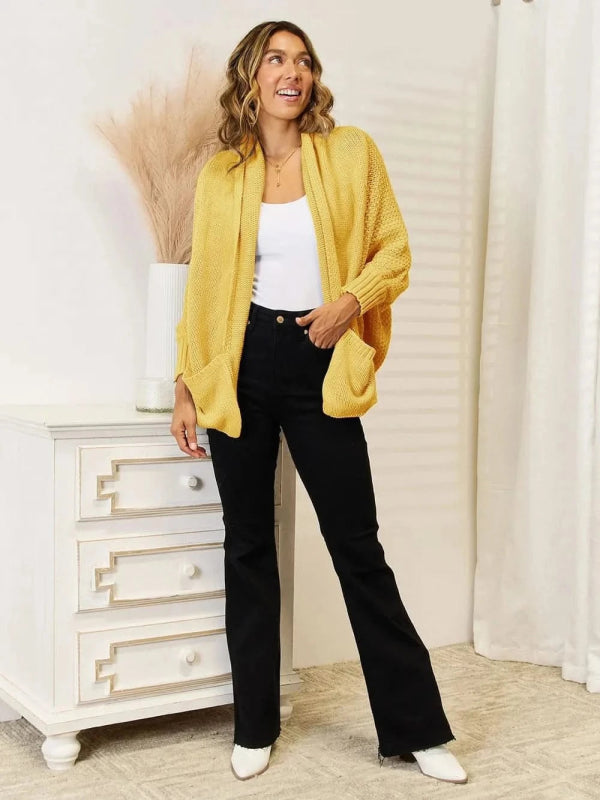 Angel Wings Open Front Cardigan with Pockets - ShalayeFashion