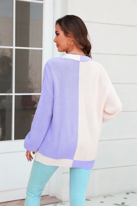 Angel Wings Open Front Contrast Color Balloon Sleeve Cardigan - ShalayeFashion
