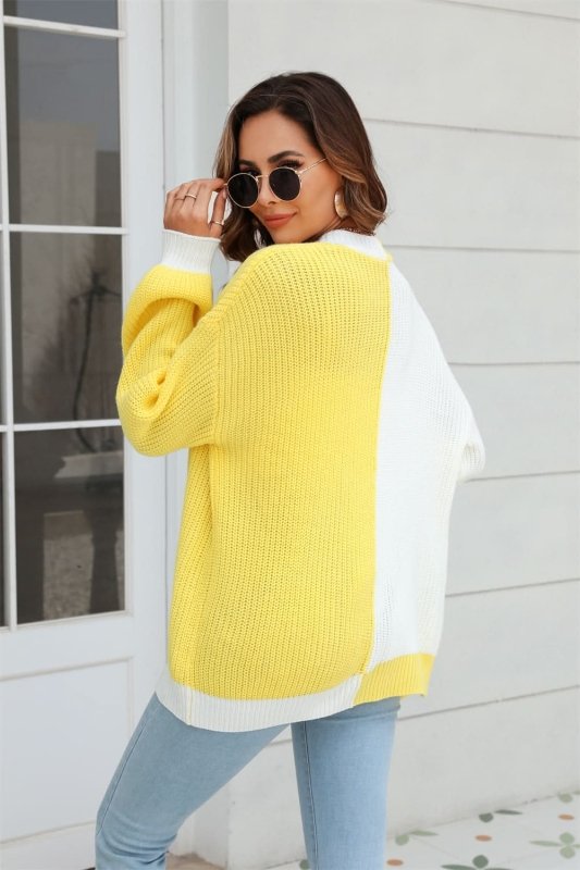 Angel Wings Open Front Contrast Color Balloon Sleeve Cardigan - ShalayeFashion