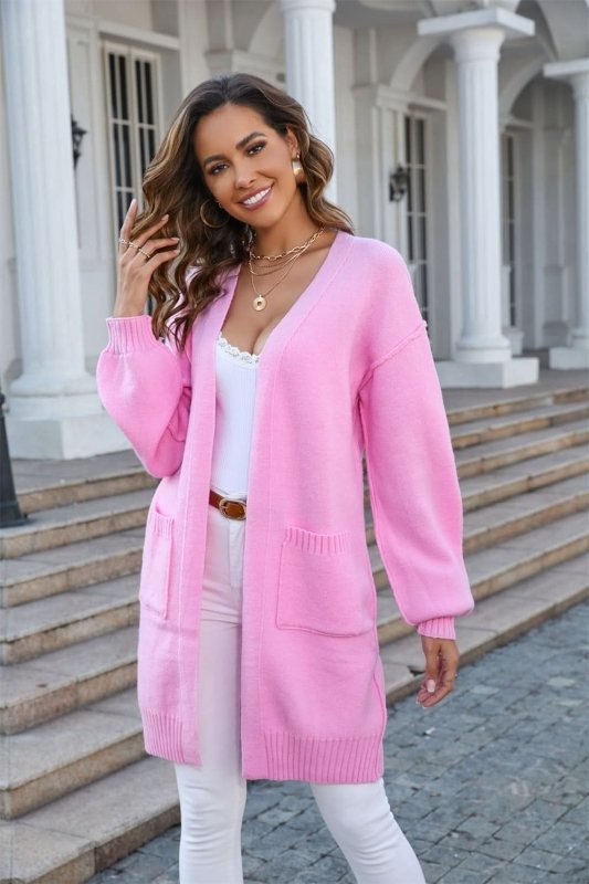 Angel Wings Open Front Dropped Shoulder Cardigan with Pocket - ShalayeFashion