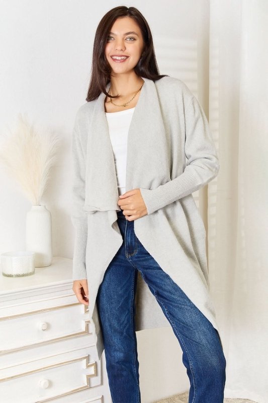 Angel Wings Open Front Duster Cardigan with Pockets - ShalayeFashion