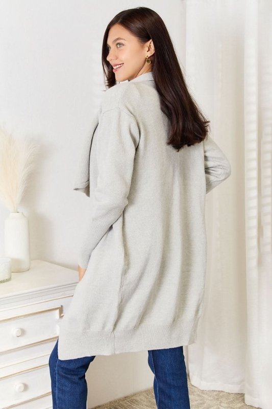 Angel Wings Open Front Duster Cardigan with Pockets - ShalayeFashion