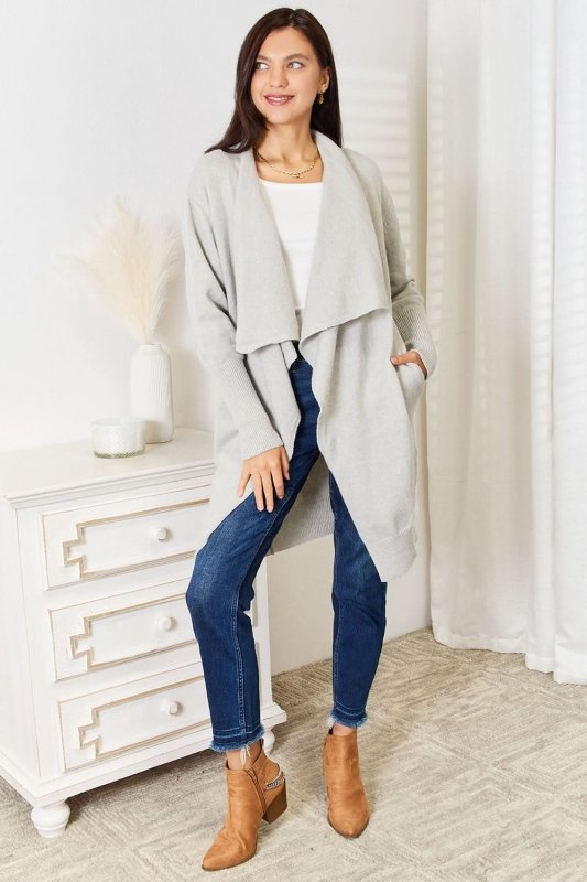 Angel Wings Open Front Duster Cardigan with Pockets - ShalayeFashion