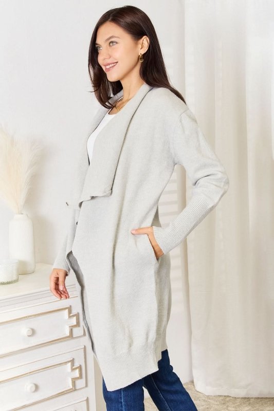 Angel Wings Open Front Duster Cardigan with Pockets - ShalayeFashion