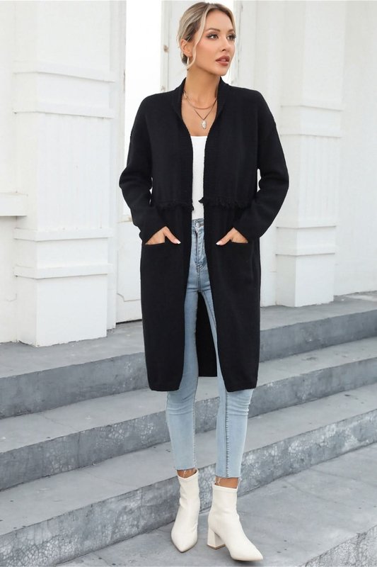 Angel Wings Open Front Pocketed Cardigan - ShalayeFashion