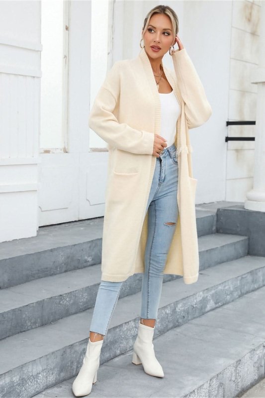 Angel Wings Open Front Pocketed Cardigan - ShalayeFashion