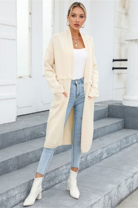 Angel Wings Open Front Pocketed Cardigan - ShalayeFashion