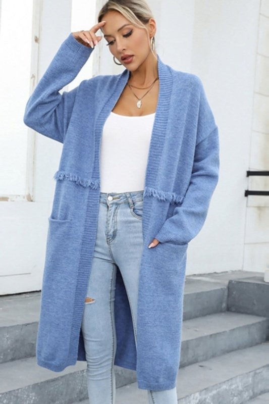 Angel Wings Open Front Pocketed Cardigan - ShalayeFashion