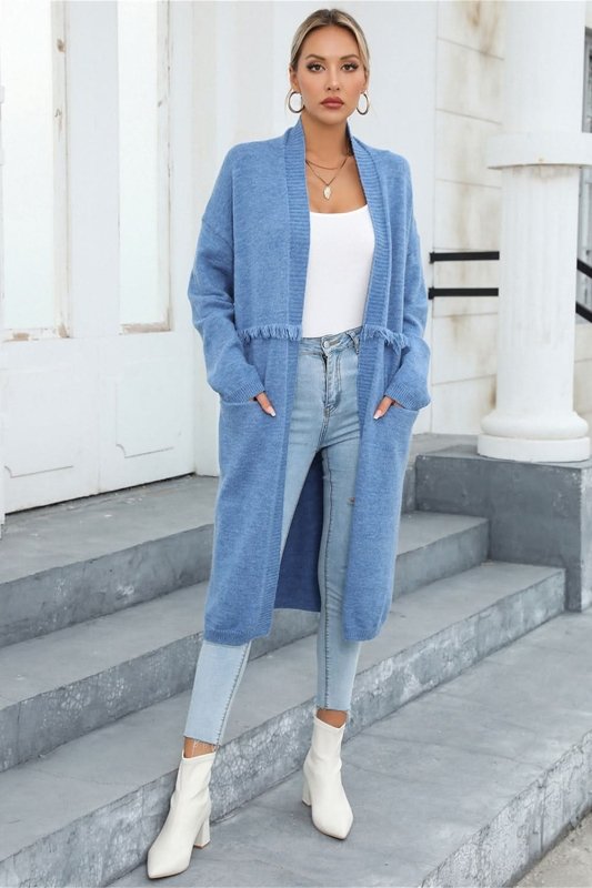 Angel Wings Open Front Pocketed Cardigan - ShalayeFashion