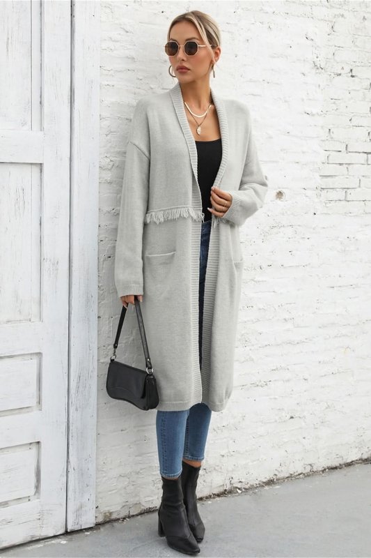 Angel Wings Open Front Pocketed Cardigan - ShalayeFashion