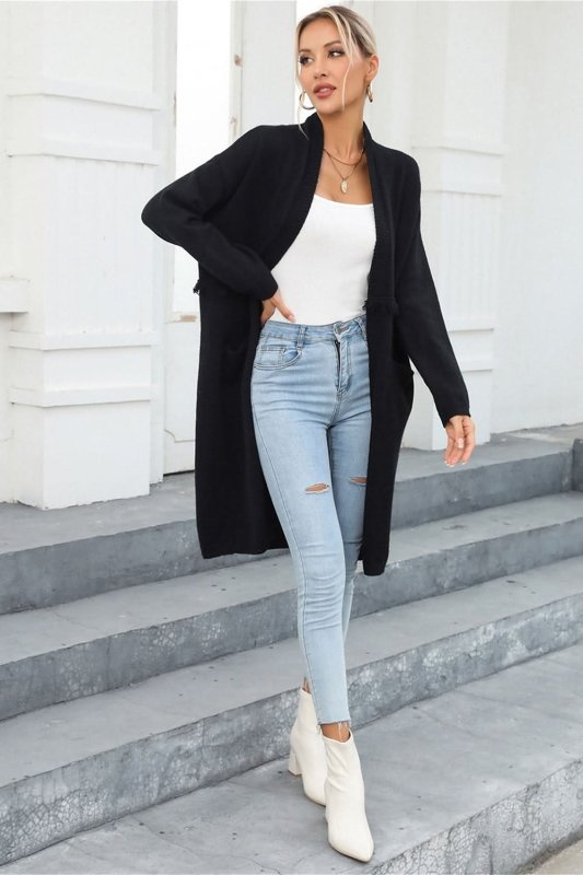 Angel Wings Open Front Pocketed Cardigan - ShalayeFashion