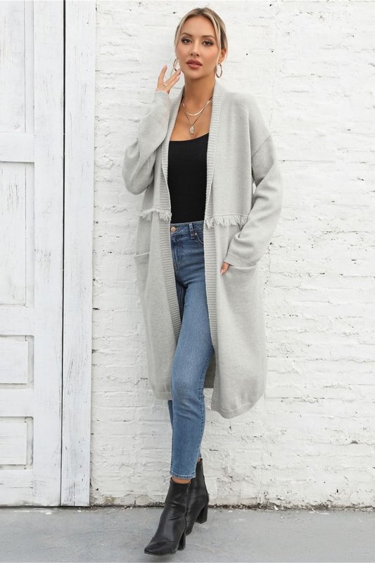 Angel Wings Open Front Pocketed Cardigan - ShalayeFashion