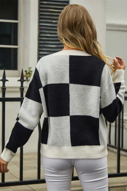 Angel Wings Plaid V - Neck Dropped Shoulder Cardigan - ShalayeFashion