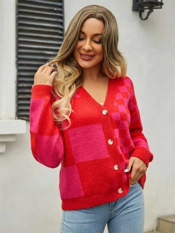 Angel Wings Plaid V - Neck Dropped Shoulder Cardigan - ShalayeFashion