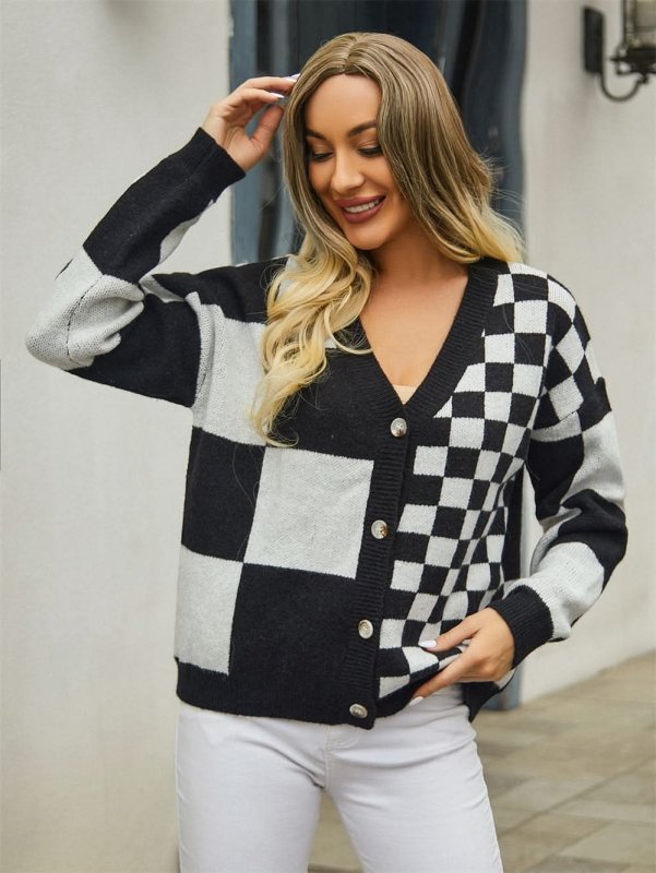 Angel Wings Plaid V - Neck Dropped Shoulder Cardigan - ShalayeFashion