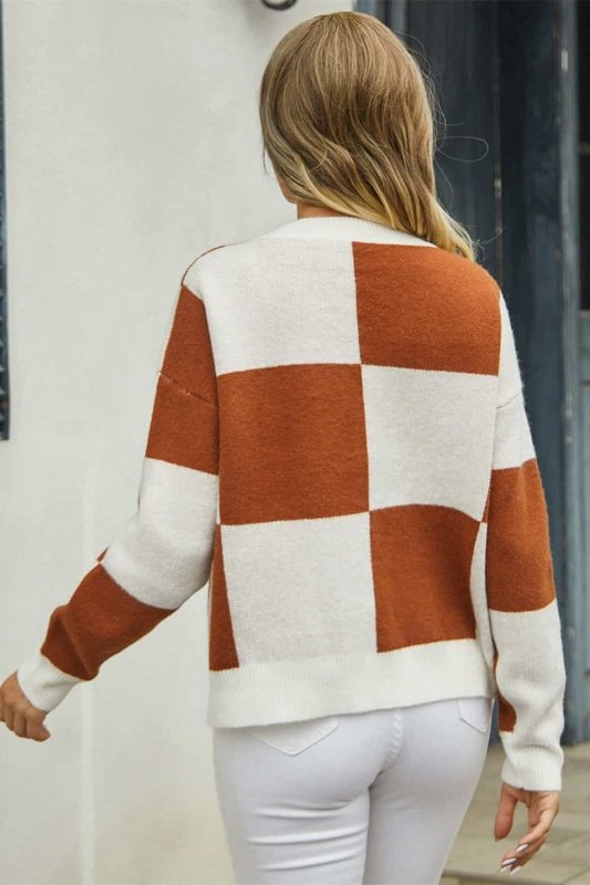 Angel Wings Plaid V - Neck Dropped Shoulder Cardigan - ShalayeFashion