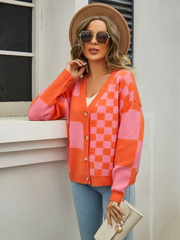 Angel Wings Plaid V - Neck Dropped Shoulder Cardigan - ShalayeFashion