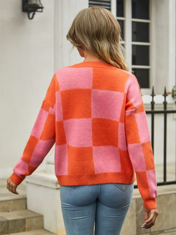 Angel Wings Plaid V - Neck Dropped Shoulder Cardigan - ShalayeFashion