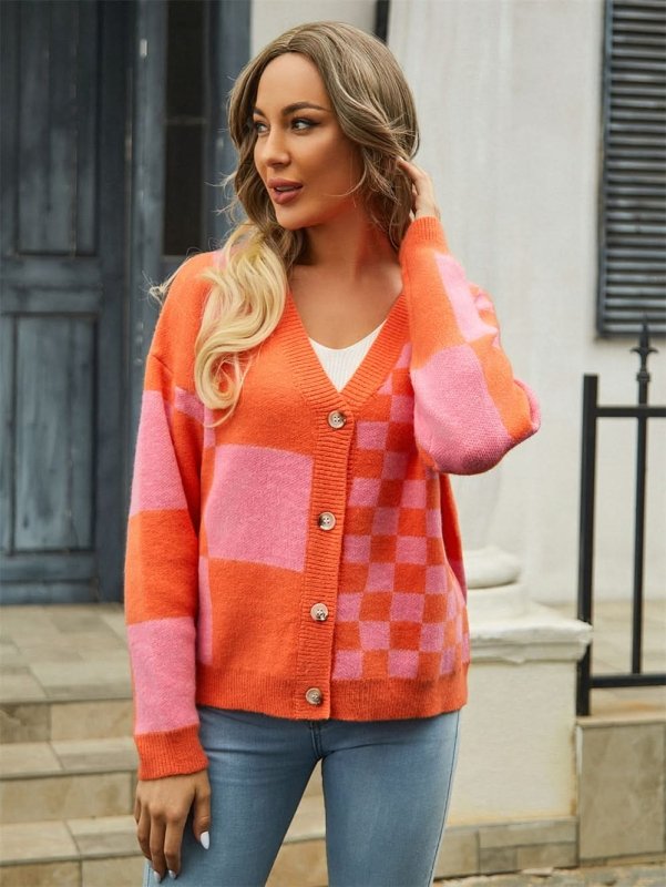 Angel Wings Plaid V - Neck Dropped Shoulder Cardigan - ShalayeFashion