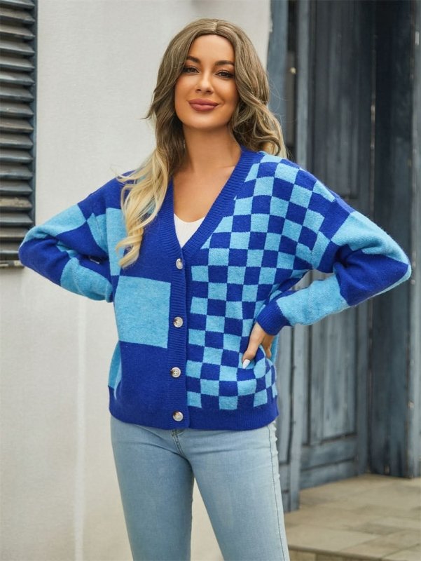Angel Wings Plaid V - Neck Dropped Shoulder Cardigan - ShalayeFashion